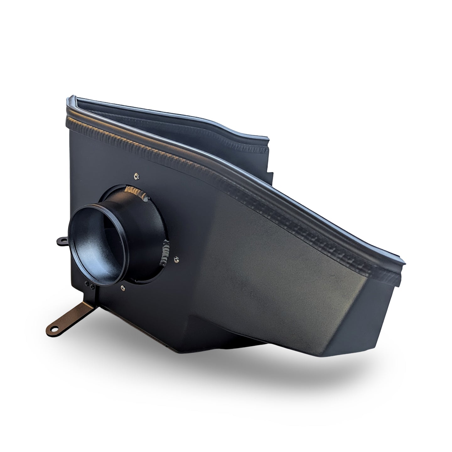 Rear view of the Sedan N airbox, detailing the CNC-folded mounting brackets that utilize factory points for a 100% bolt-in installation.