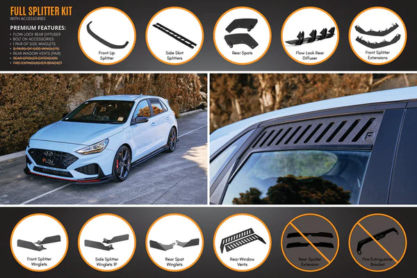 Hyundai i30N Hatch 2021+ FACELIFT Full Lip Splitter Set (Gloss Black)