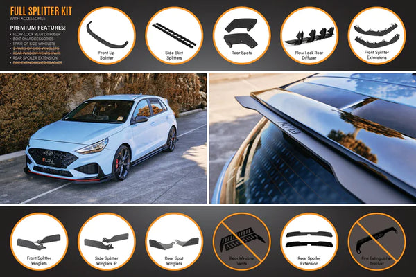 Hyundai i30N Hatch 2021+ FACELIFT Full Lip Splitter Set (Gloss Black)