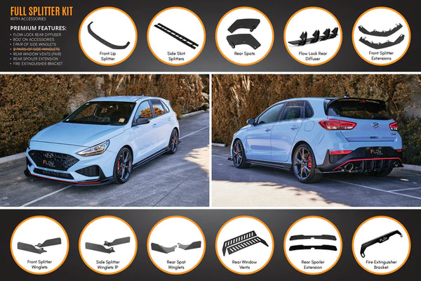 Hyundai i30N Hatch 2021+ FACELIFT Full Lip Splitter Set (Gloss Black)