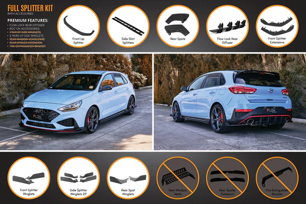 Hyundai i30N Hatch 2021+ FACELIFT Full Lip Splitter Set (Gloss Black)