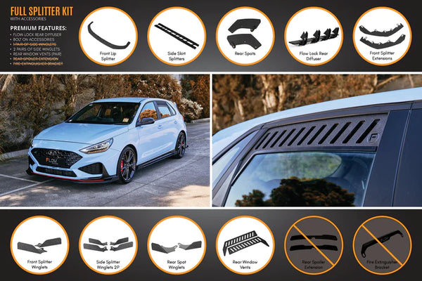 Hyundai i30N Hatch 2021+ FACELIFT Full Lip Splitter Set (Gloss Black)