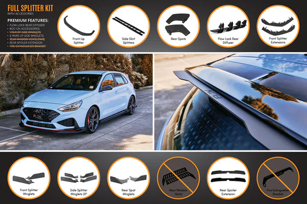 Hyundai i30N Hatch 2021+ FACELIFT Full Lip Splitter Set (Gloss Black)