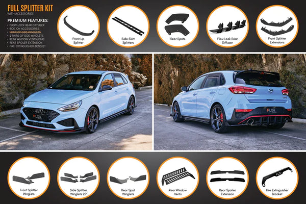 Hyundai i30N Hatch 2021+ FACELIFT Full Lip Splitter Set (Gloss Black)