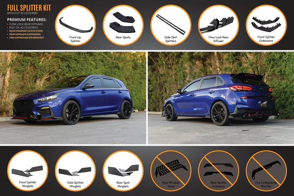 Hyundai i30 N-Line Hatch 2018+ Full Splitter Lip Set (Gloss Black)