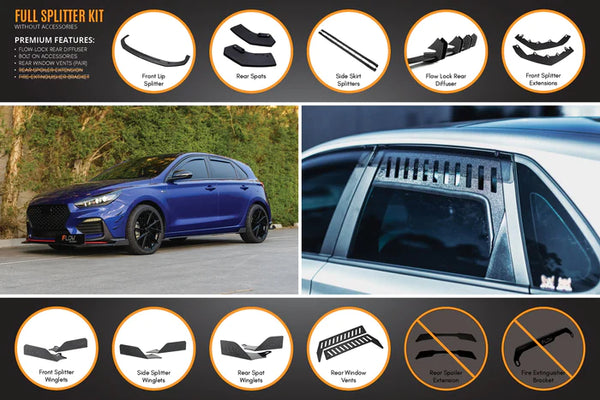 Hyundai i30 N-Line Hatch 2018+ Full Splitter Lip Set (Gloss Black)