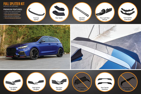 Hyundai i30 N-Line Hatch 2018+ Full Splitter Lip Set (Gloss Black)