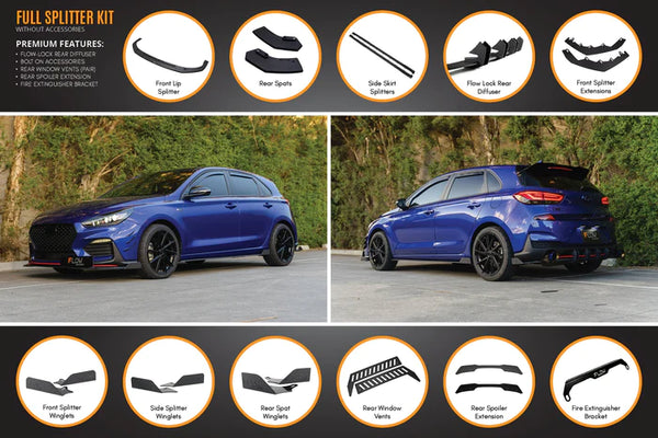 Hyundai i30 N-Line Hatch 2018+ Full Splitter Lip Set (Gloss Black)