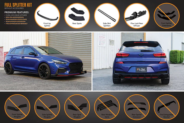 Hyundai i30 N-Line Hatch 2018+ Full Splitter Lip Set (Gloss Black)