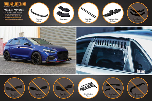 Hyundai i30 N-Line Hatch 2018+ Full Splitter Lip Set (Gloss Black)