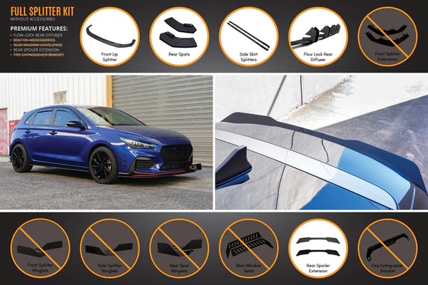 Hyundai i30 N-Line Hatch 2018+ Full Splitter Lip Set (Gloss Black)