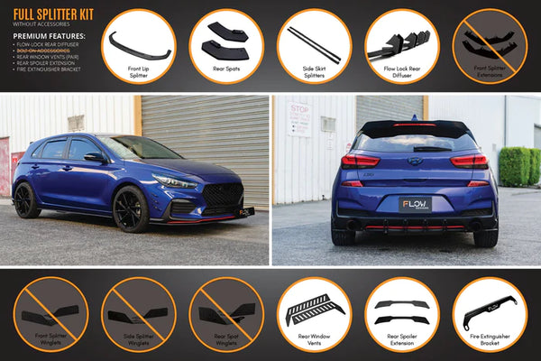 Hyundai i30 N-Line Hatch 2018+ Full Splitter Lip Set (Gloss Black)