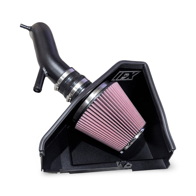 The complete IFX Cold Air Intake kit for the Hyundai i30 Sedan N, featuring a mandrel-bent 3-inch pipe, 6-inch K&N filter, and CNC bell-mouth airbox.
