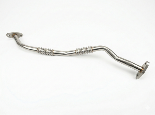 Front-on profile of the i30N Turbo oil return line (PN: 28245-2GTB1), detailing the specific pipe bends and drainage angle for a factory-perfect fit.