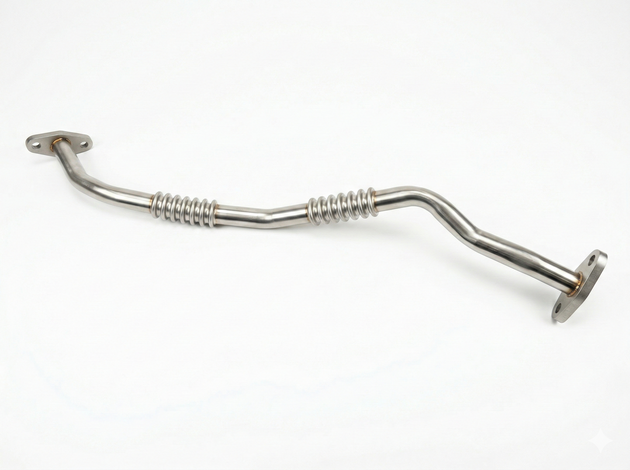Front-on profile of the i30N Turbo oil return line (PN: 28245-2GTB1), detailing the specific pipe bends and drainage angle for a factory-perfect fit.