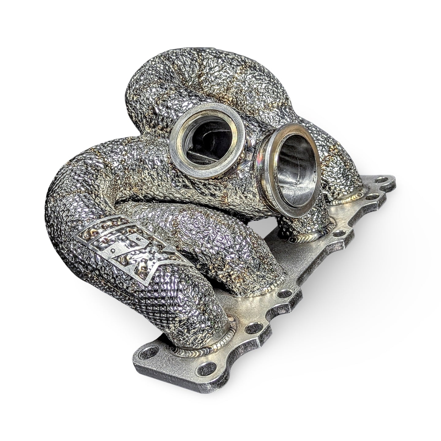 Impossible Fab IFX custom stainless steel V-band turbo manifold for Hyundai i30N, engineered for Garrett G25, G30, and G35 turbochargers.