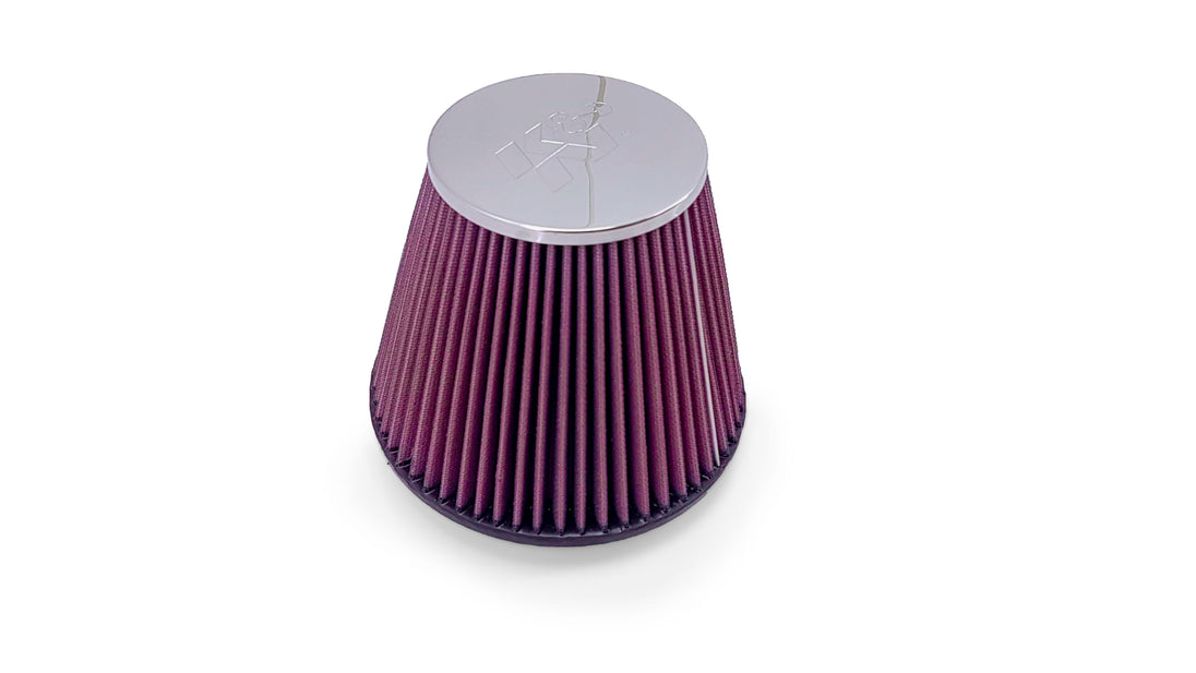Genuine K&N 6-inch cotton gauze air filter used in the IFX intake kit, providing superior filtration and a million-mile warranty.